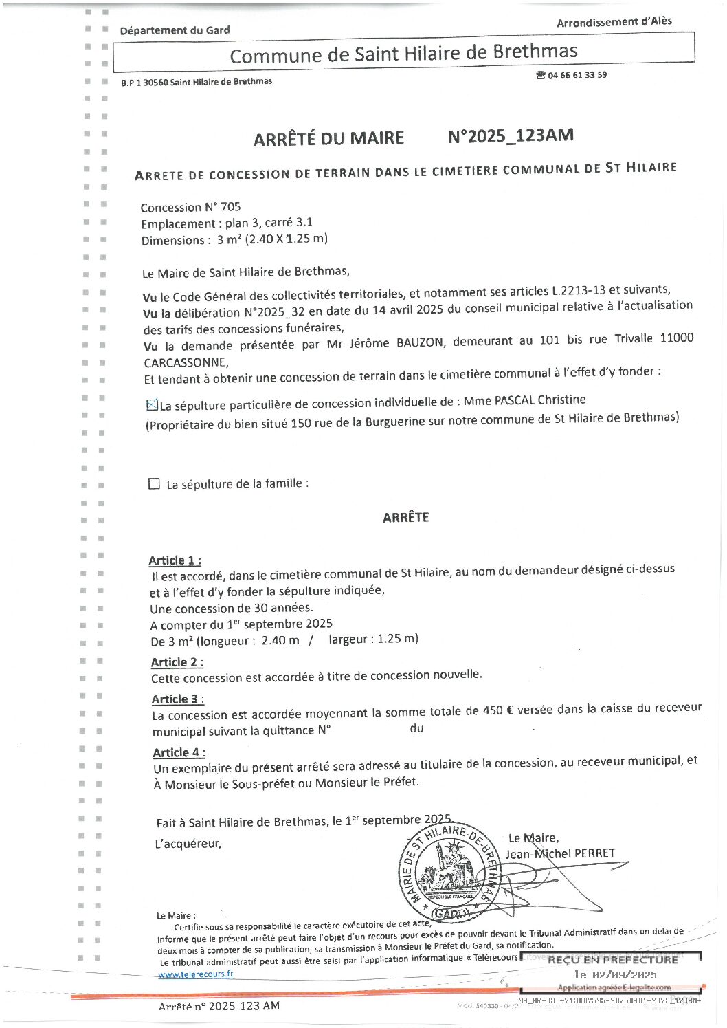 Apreçu du fichier2025_123AM Concession terrain cimetière communal SHB