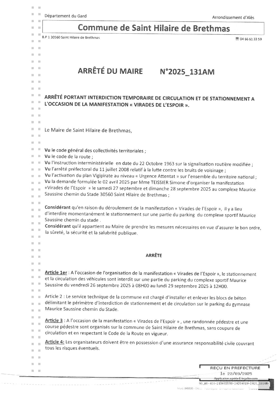 Apreçu du fichier2025_131AM Interdiction temporaire de circulation et stationnement VIRADES DE L’ESPOIR