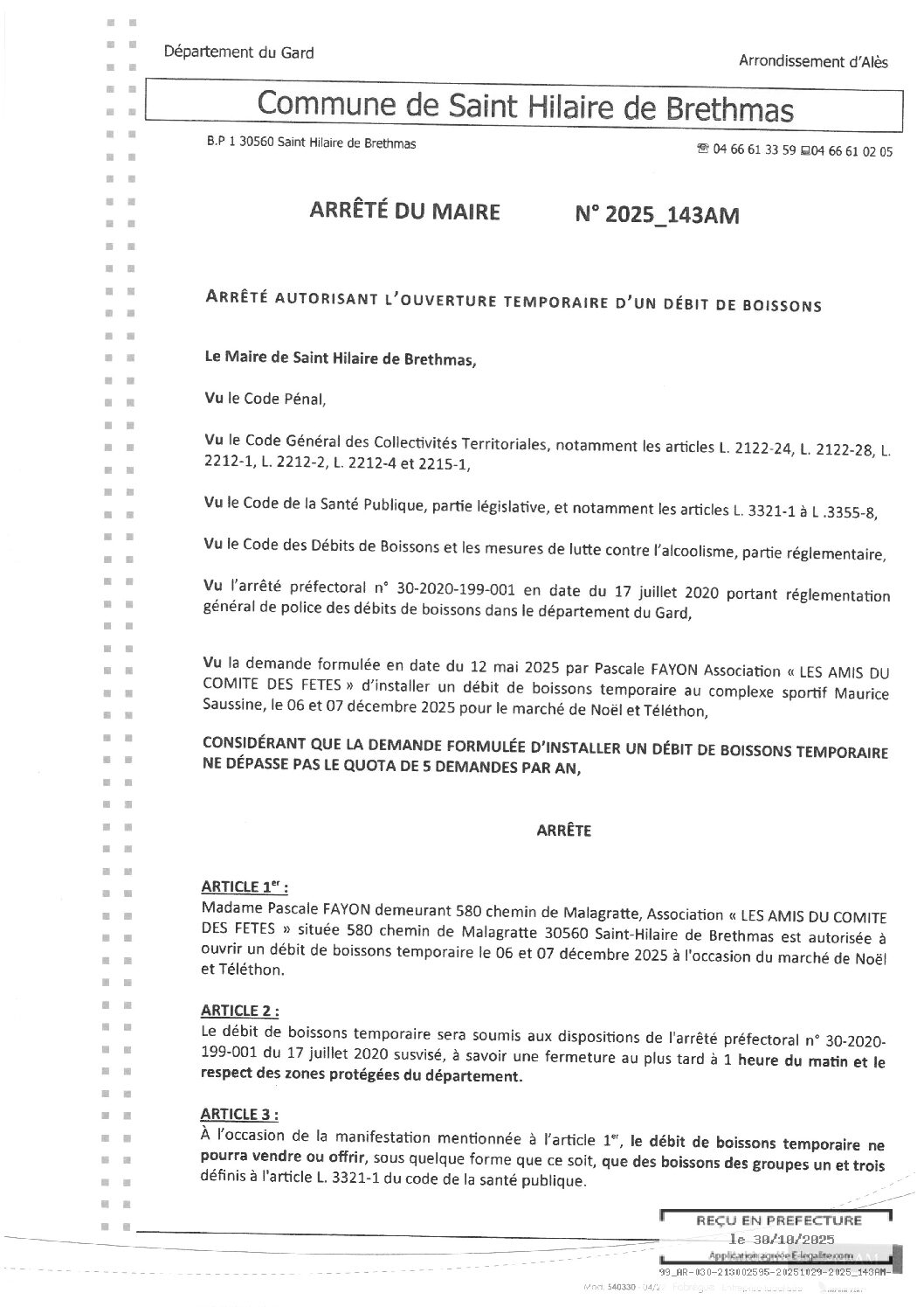 Apreçu du fichier2025_143AM Ouverture temporaire débit de boissons les 6 et 7 décembre 2025