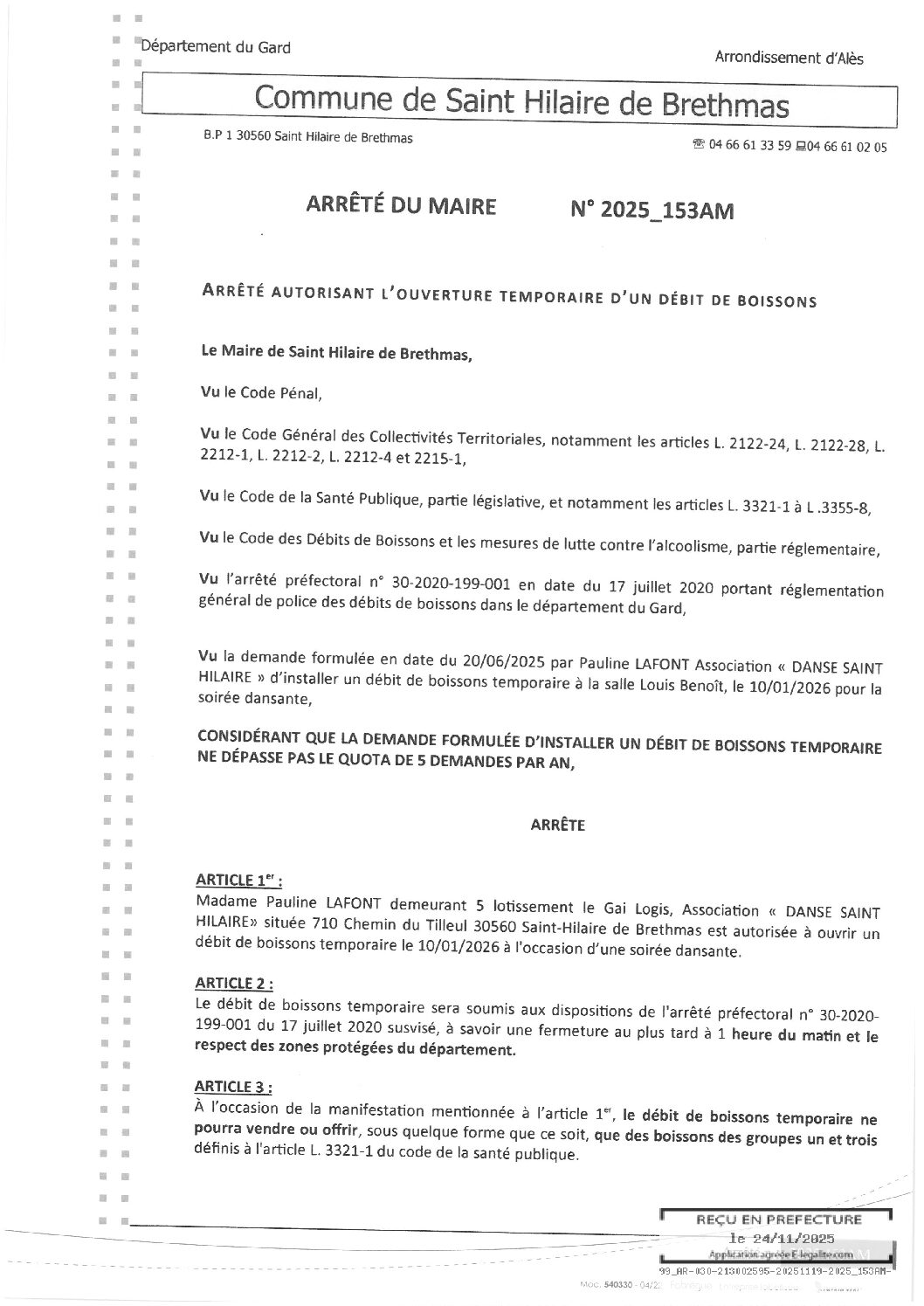 Apreçu du fichier2025_153AM Ouverture débit de boissons le 10 01 26 soirée dansante