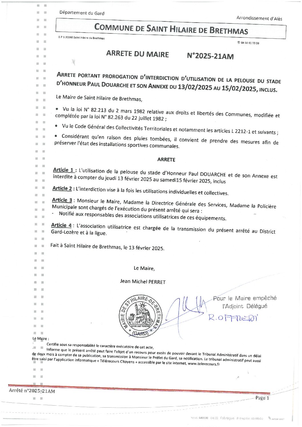 Apreçu du fichier2025_21AM Prorogation interdiction utilisation stade PAUL DOUARCHE 13 02 au 15 02 025
