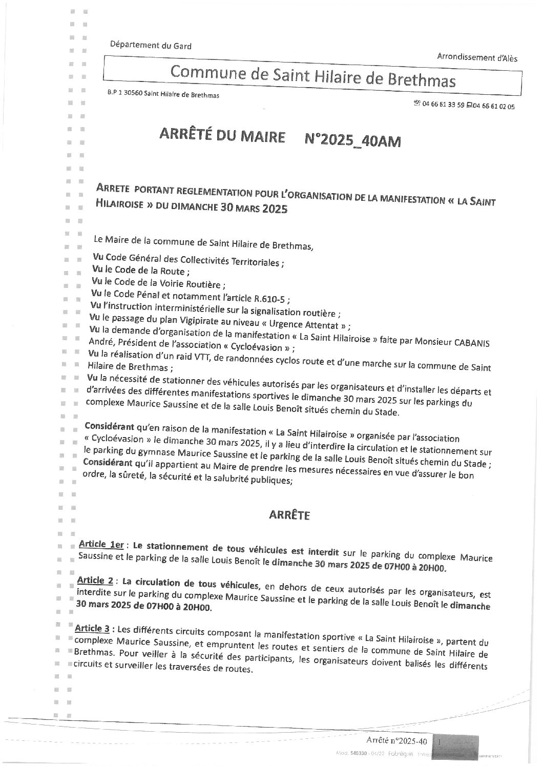 Apreçu du fichier2025_40AM Organisation manifestation La Saint Hilairoise dimanche 30 03 2025