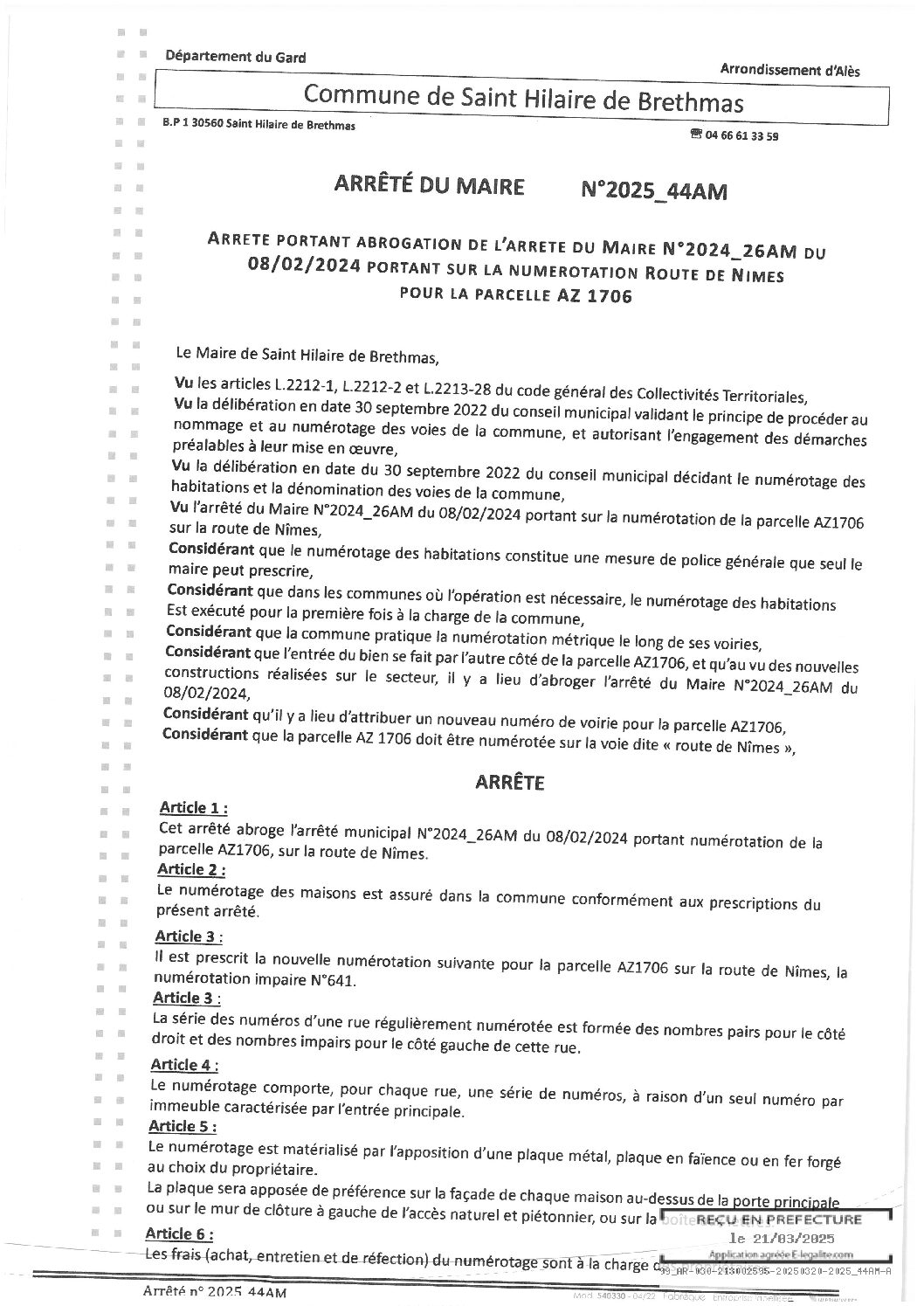 Apreçu du fichier2025_44AM_Abrogation_numérotation_Route_de_Nîmes_parcelle_AZ_1706