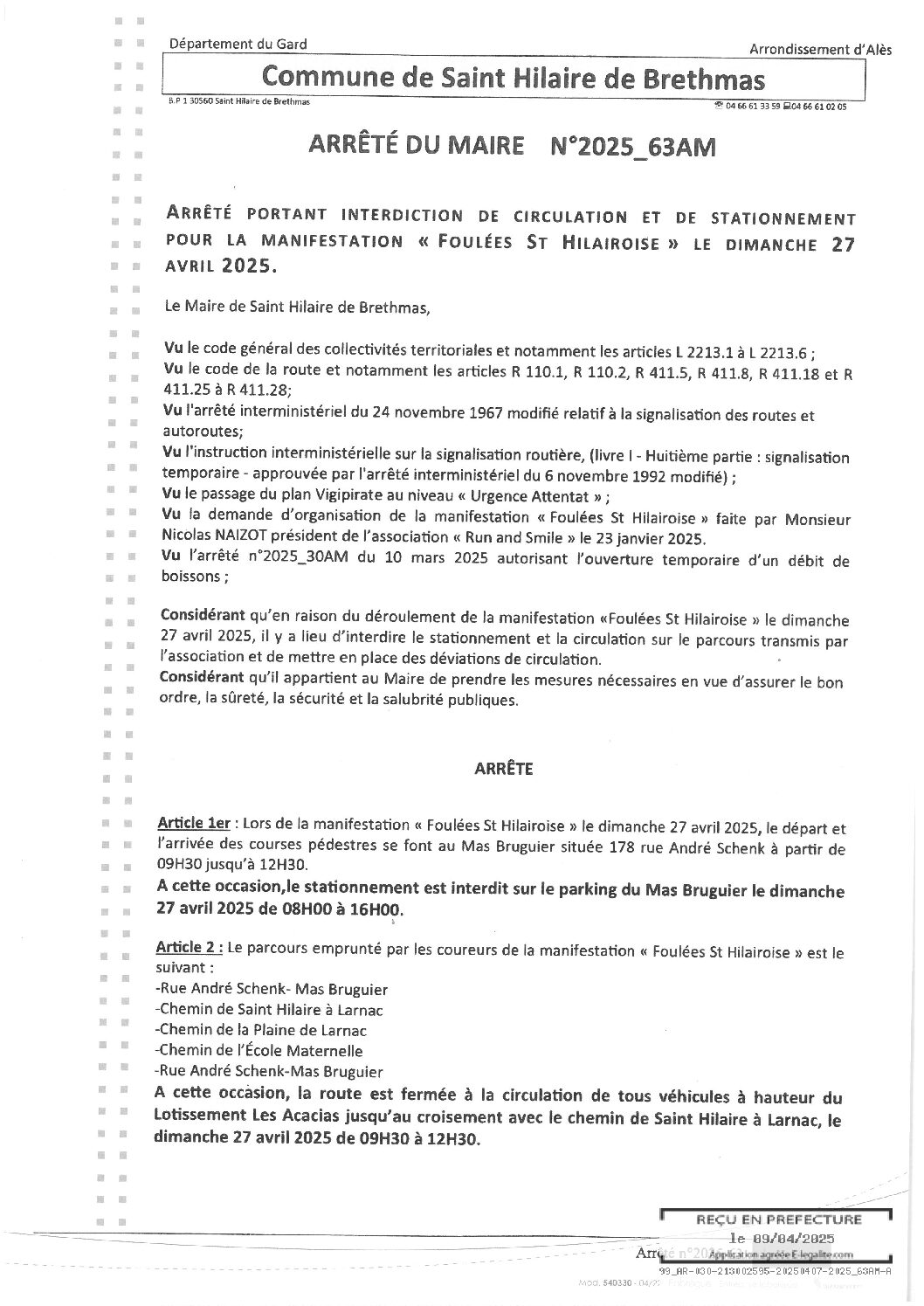 Apreçu du fichier2025_63AM Interdiction circulation Foulées St Hilairoise Dimanche 27 04 2025