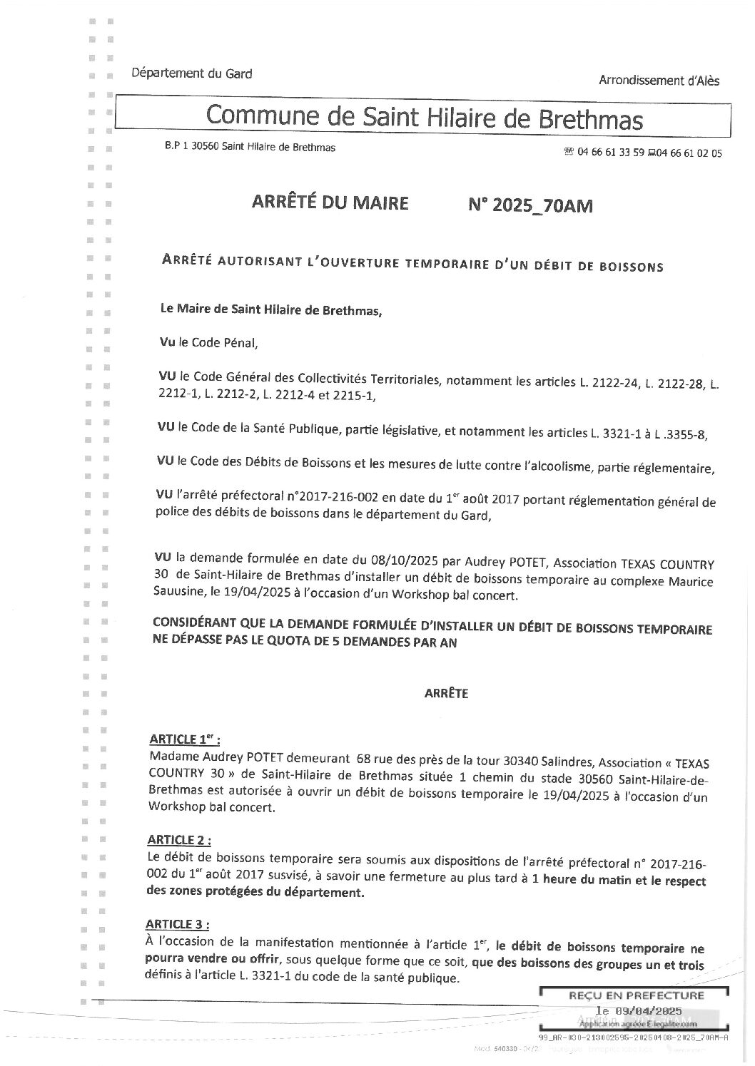 Apreçu du fichier2025_70AM Ouverture temporaire débit de boissons 19 04 2026 TEXAS COUNTRY
