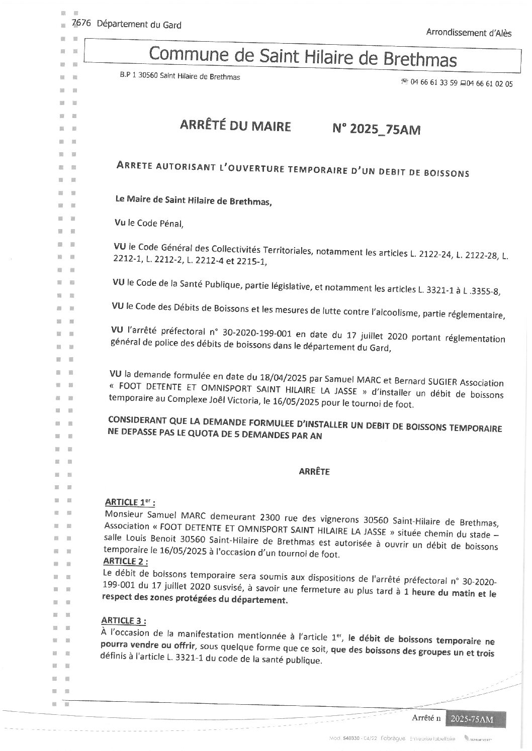 Apreçu du fichier2025_75AM Ouverture temporaire débit de boissons le 16 05 025 Tournoi de foot OMNISPORT FOOT DETENTE