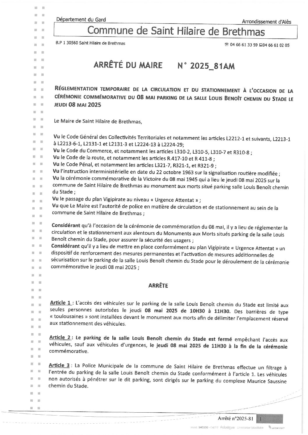 Apreçu du fichier2025_81AM Réglementation circulation stationnement cérémonie commémorative 08 05 025