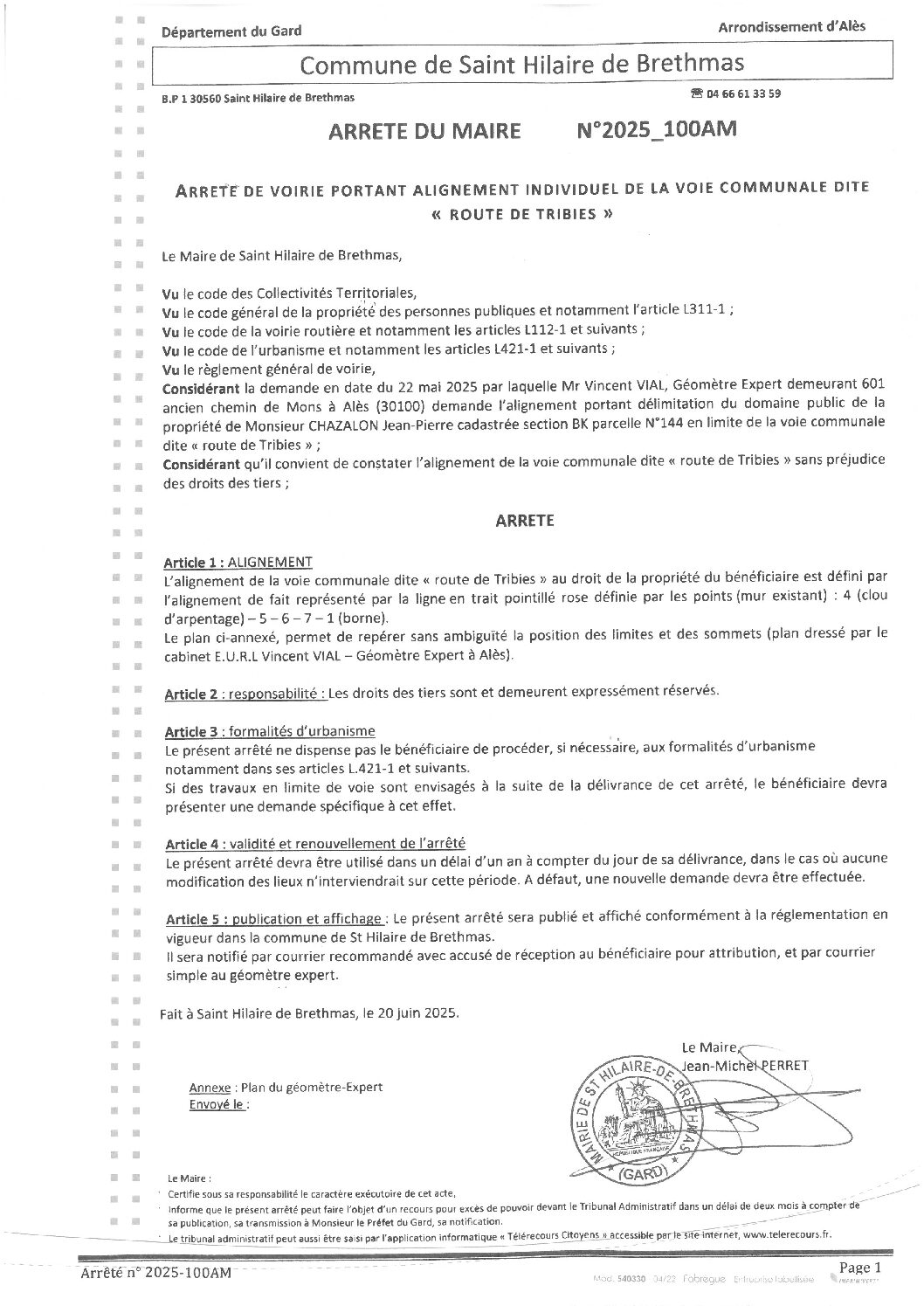 Apreçu du fichier2025_100AM Voirie Alignement individuel voie communale Route de Tribies
