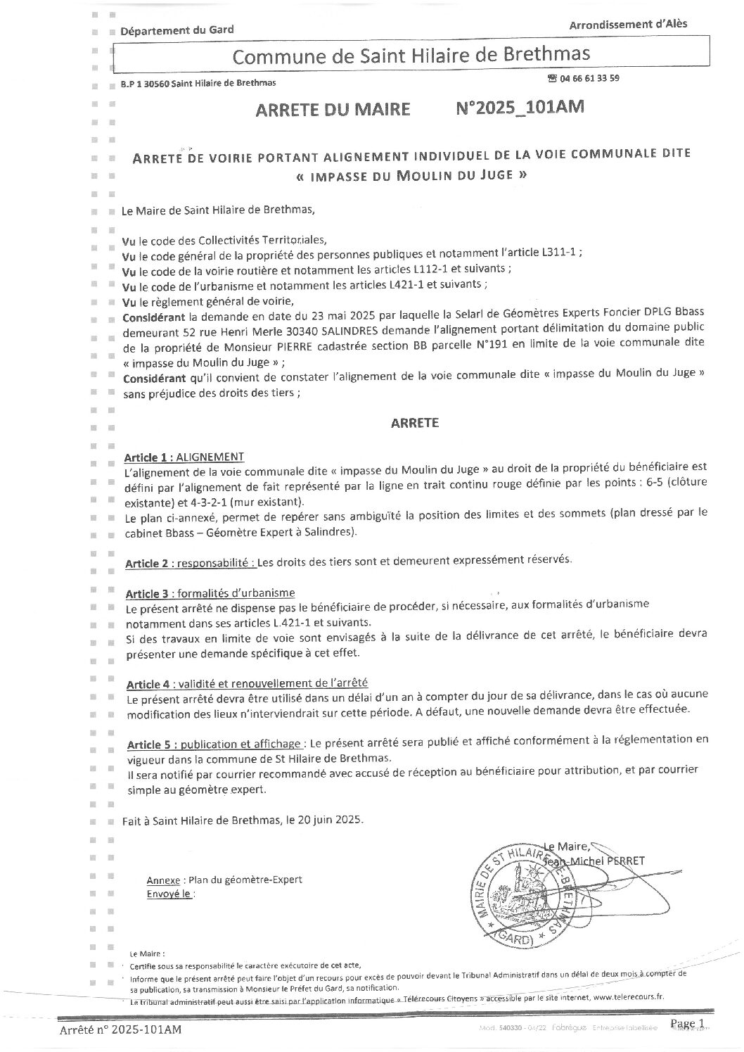 Apreçu du fichier2025_101AM Voirie Alignement voie communale Impasse du Moulin du Juge