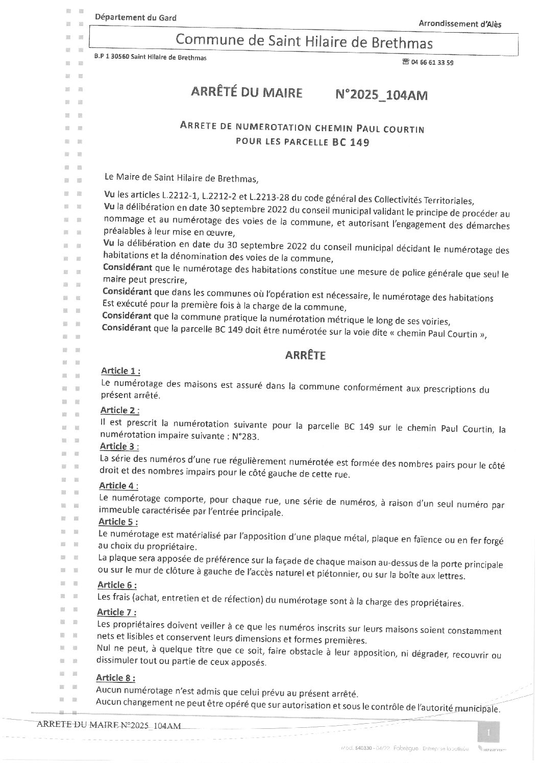Apreçu du fichier2025_104AM Numérotation chemin Paul Courtin parcelles BC 149