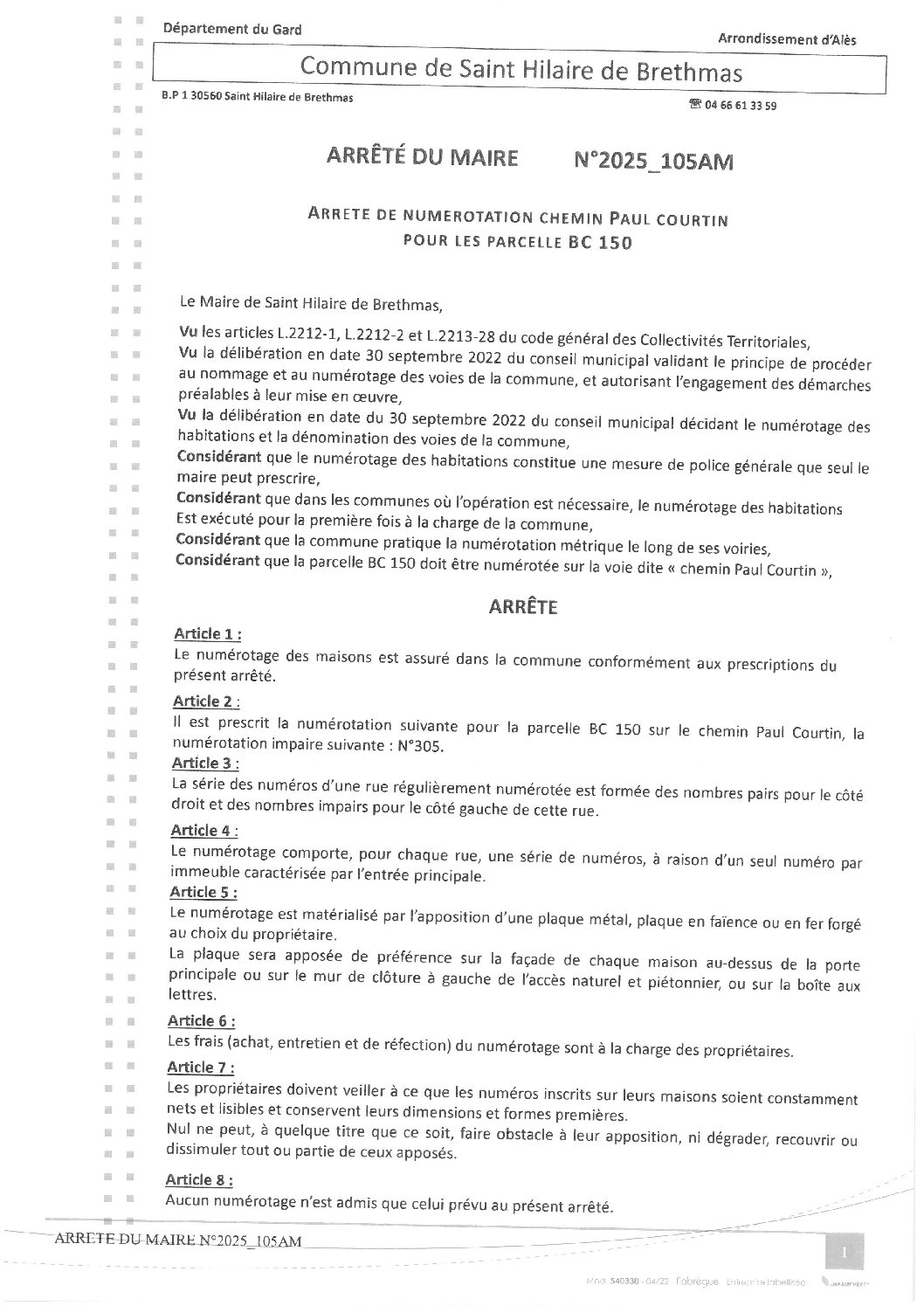 Apreçu du fichier2025_105AM Numérotation chemin Paul Courtin parcelles BC 150