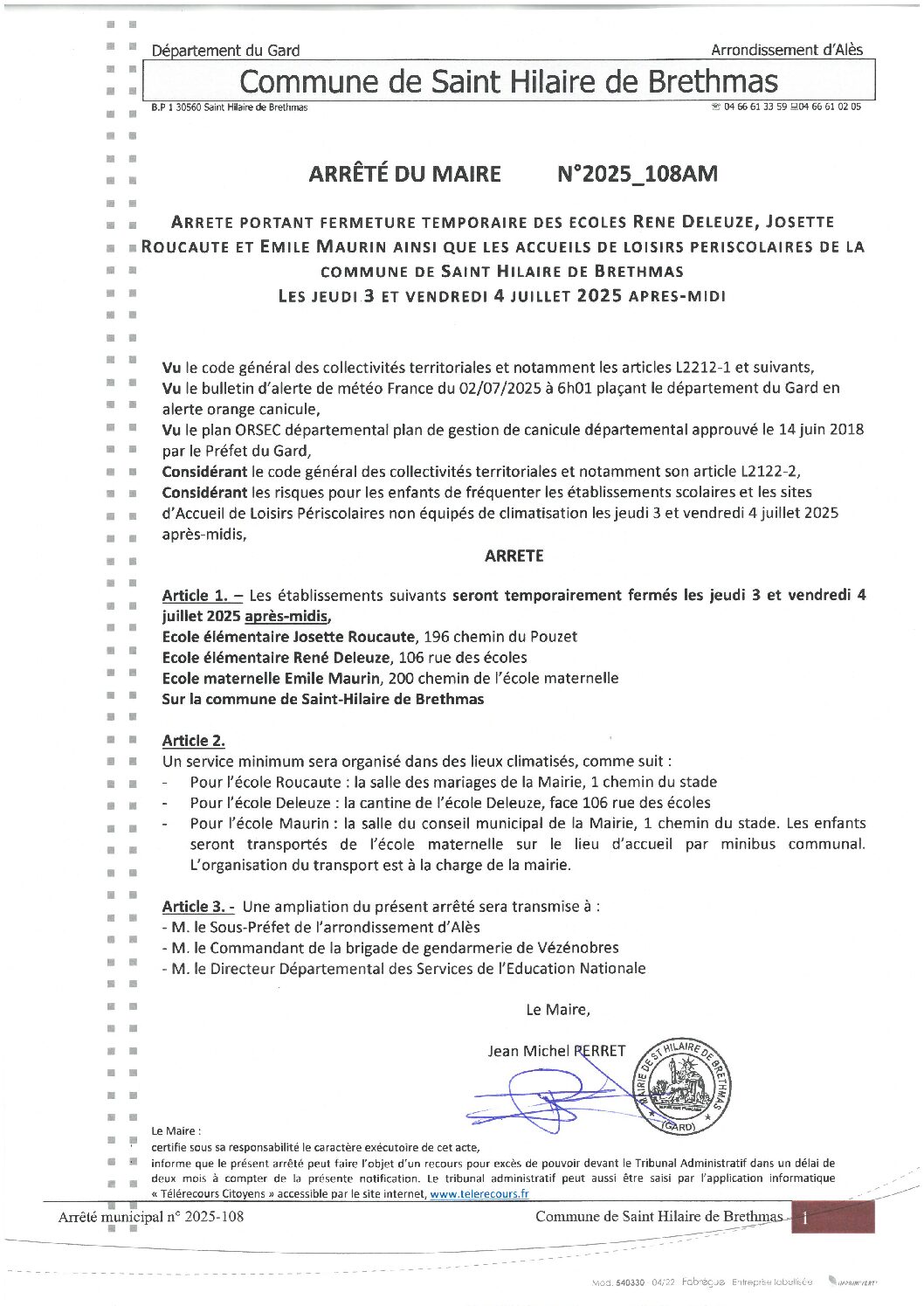 Apreçu du fichier2025_108AM Fermeture temporaire Ecoles DELEUZE ROUCAUTE MAURIN 3 et 4 juillet après-midi