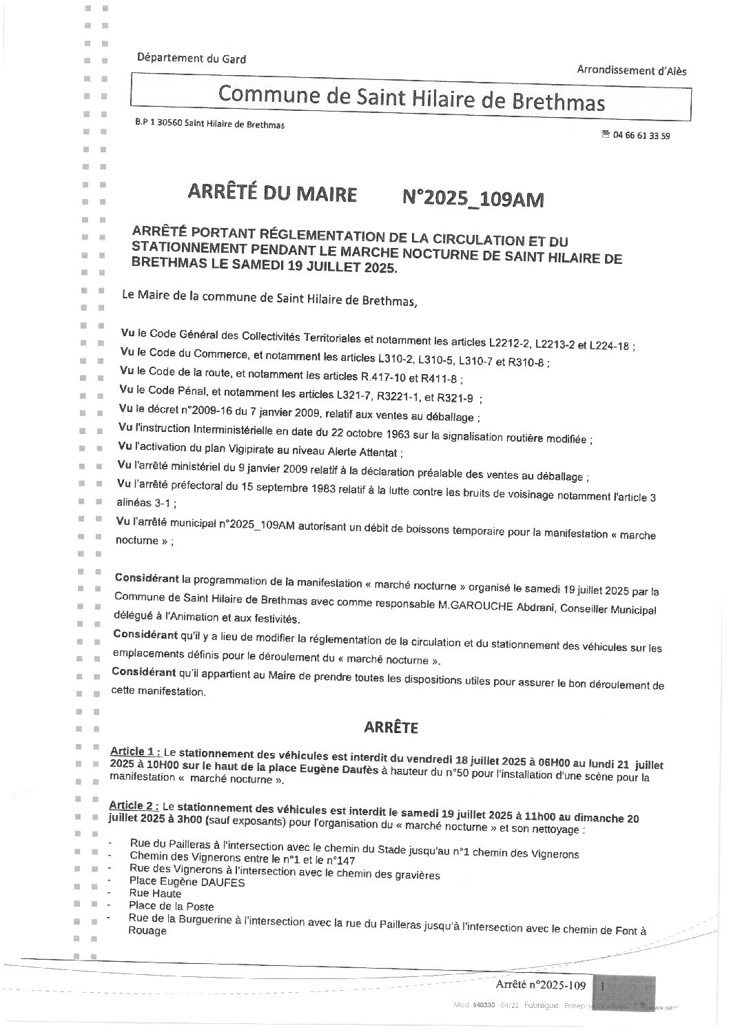 Apreçu du fichier2025_109AM Réglementation circulation stationnement Marché nocturne 19 juillet 2025