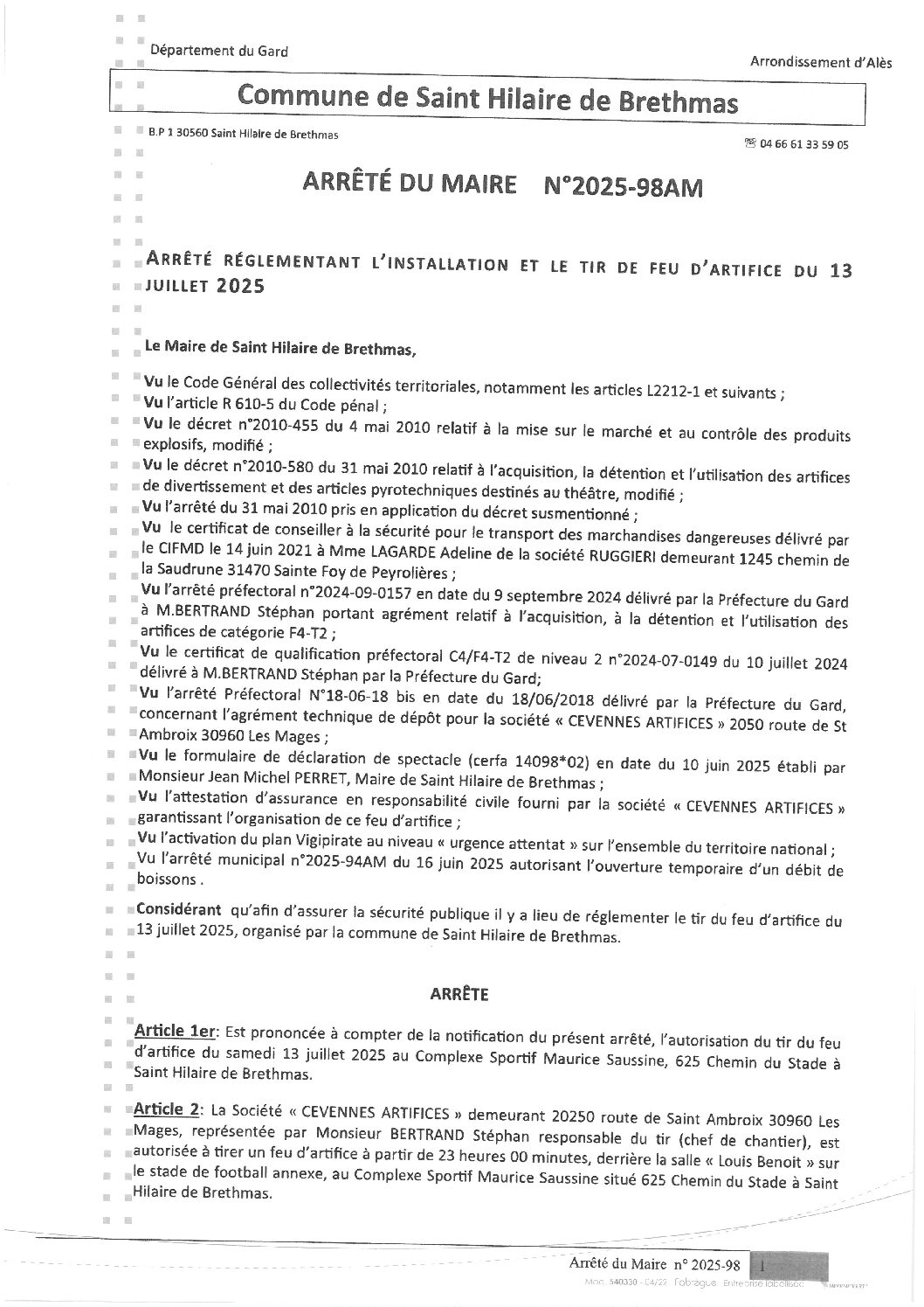 Apreçu du fichier2025_98AM Réglementant Tir feu d’artifice 13 juillet 2025