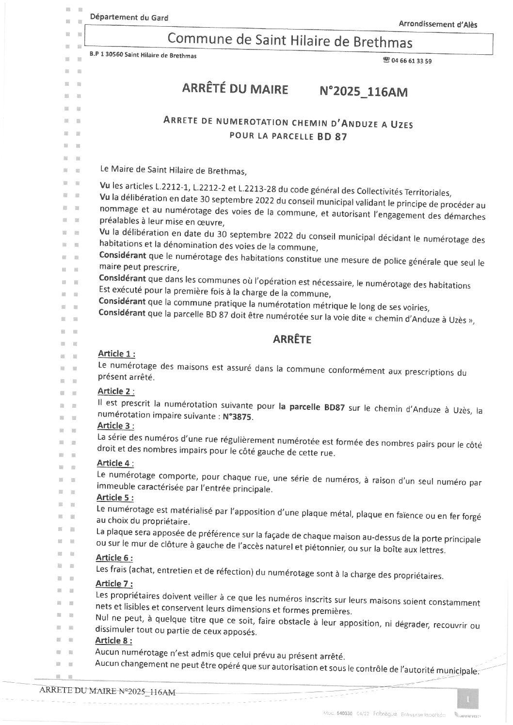 Apreçu du fichier2025_116AM Numérotation chemin d’Anduze à Uzès parcelle BD 87