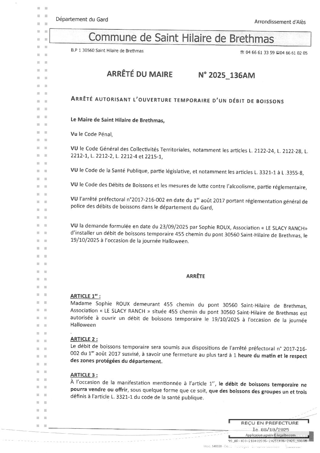 Apreçu du fichier2025_136AM Ouverture temporaire débit de boissons le 19 10 25 Journée Haloween