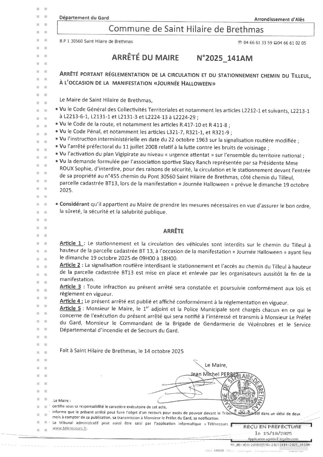 Apreçu du fichier2025_141AM Réglementation circulation et stationnement che du Tilleul Journée Haloween