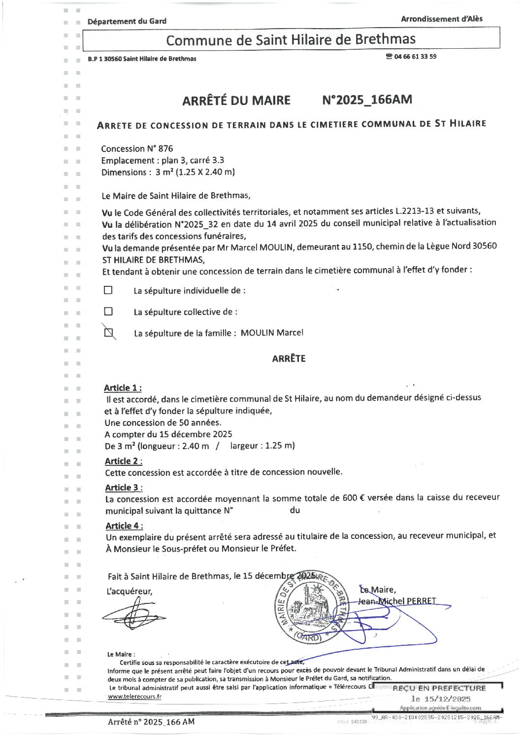 Aperçu du fichier 2025_166AM Concession terrain cimetière communal de St Hilaire 