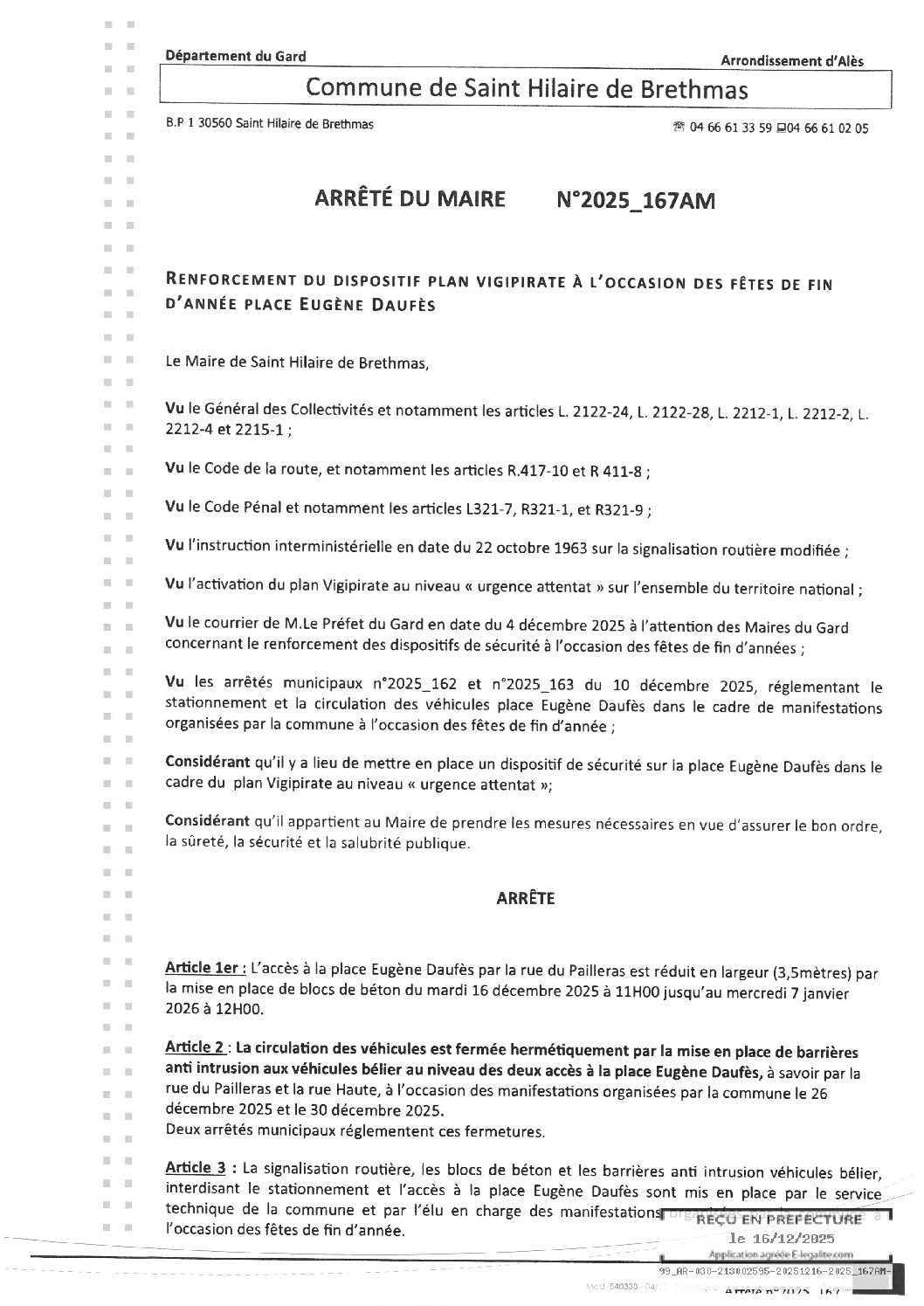 Aperçu du fichier 2025_167AM Plan vigipirate occasion des fêtes de fin d&rsquo;année Place Eugène Daufès 