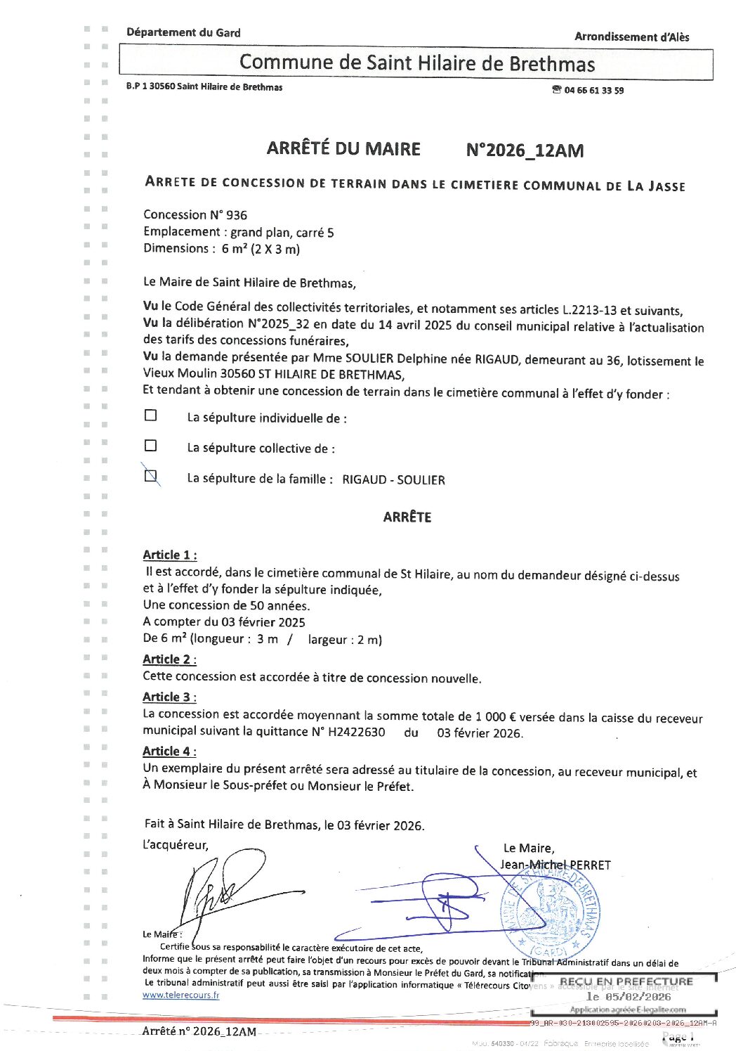 Aperçu du fichier 2026_12AM concession de terrain dans le cimetiere de la jasse 