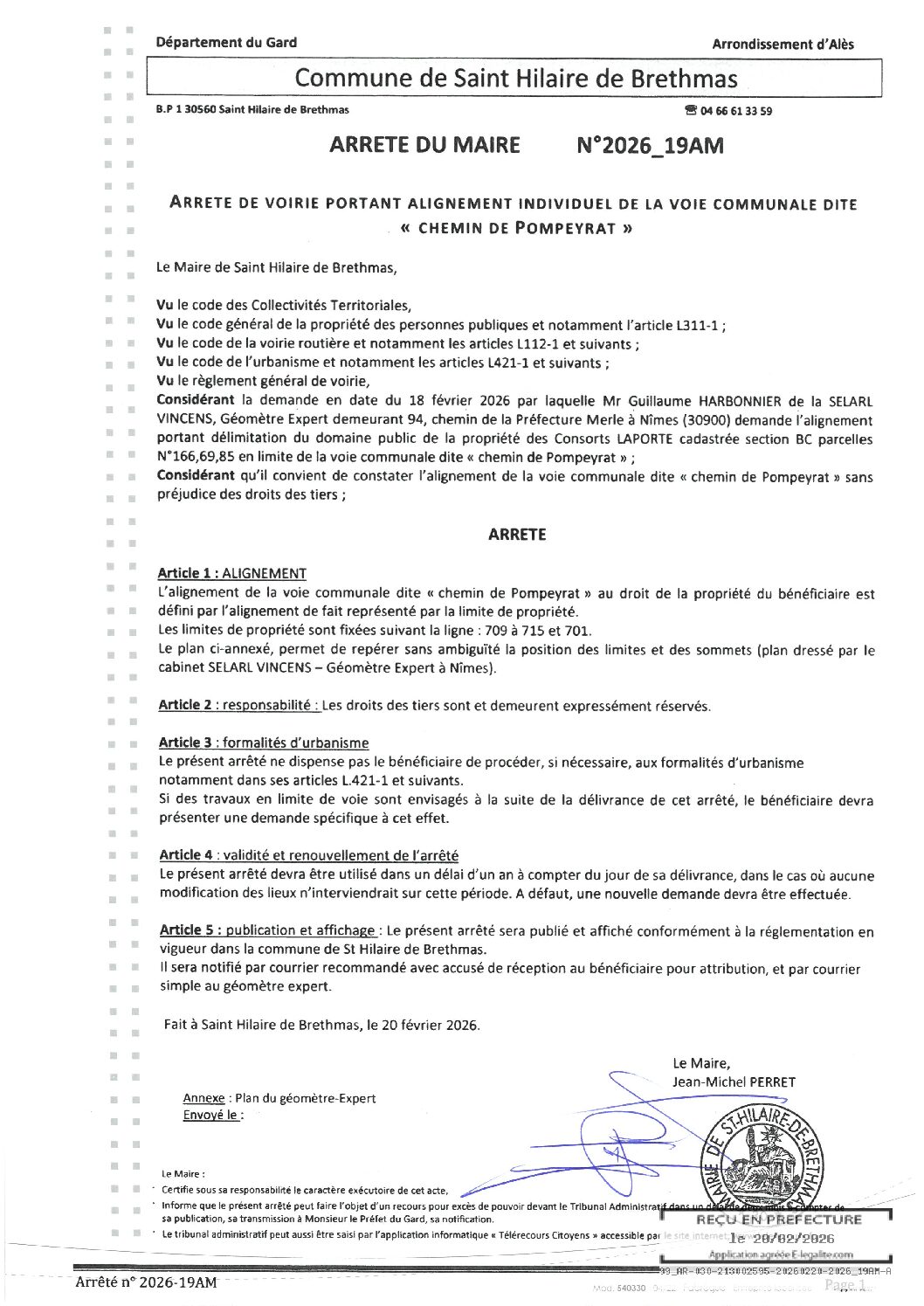 Aperçu du fichier 2026_19AM Arrêté de voirie portant alignement ch de pompeyrat 