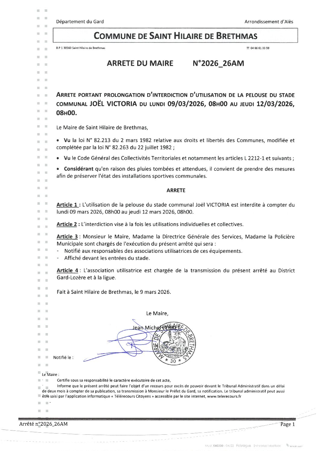 Aperçu du fichier 2026_26AM Arrêté interdiction pelouse du stade Joël Victoria 
