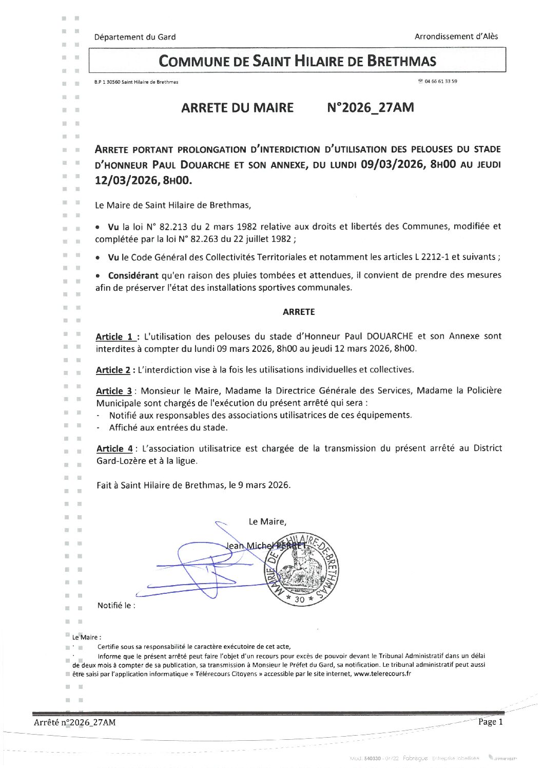 Aperçu du fichier 2026_27AM Arrêté interdiction pelouse stade Paul Douarche 
