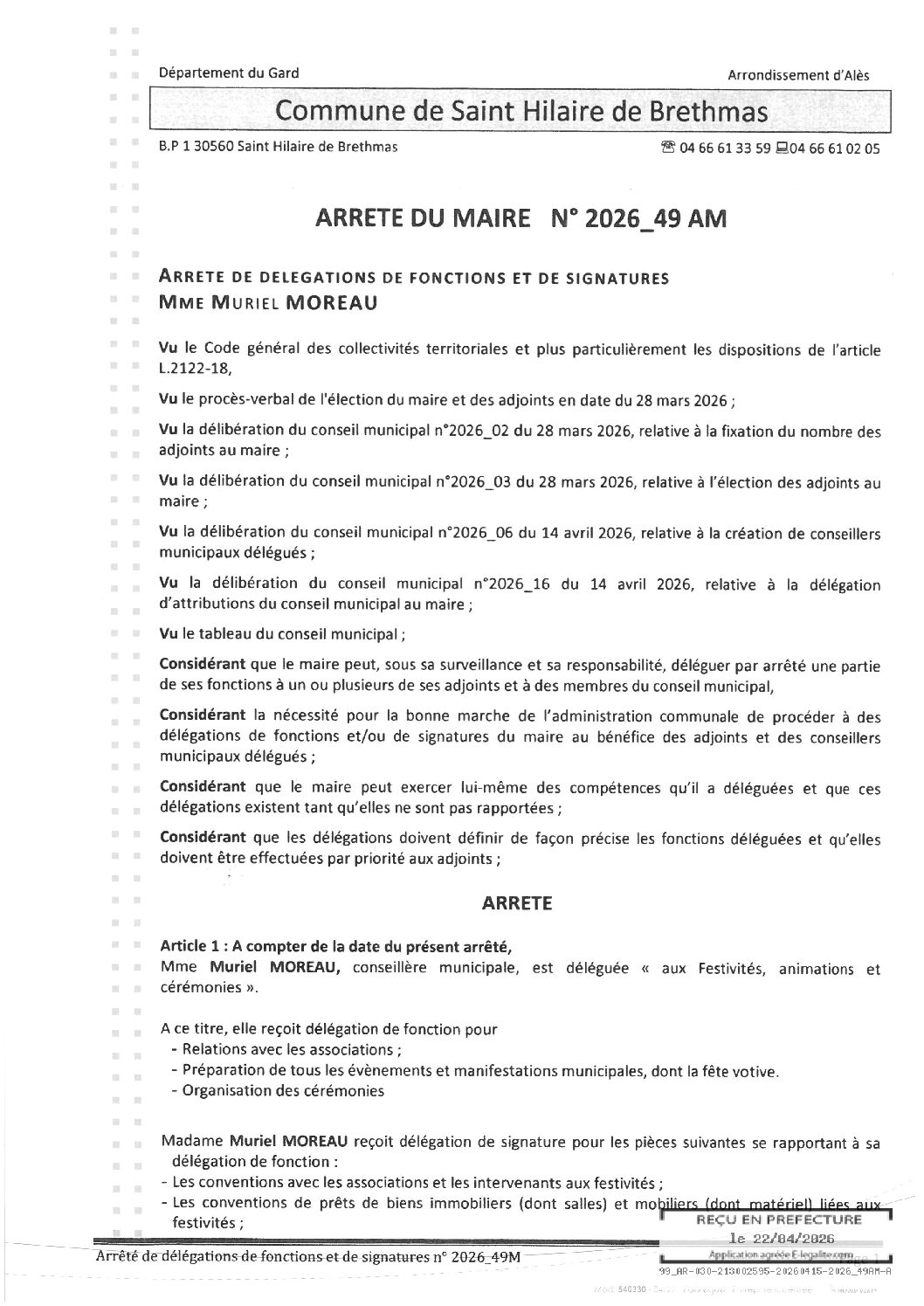 Aperçu du fichier 2026_49AM Délégation fonction signature – Mme MOREAU 
