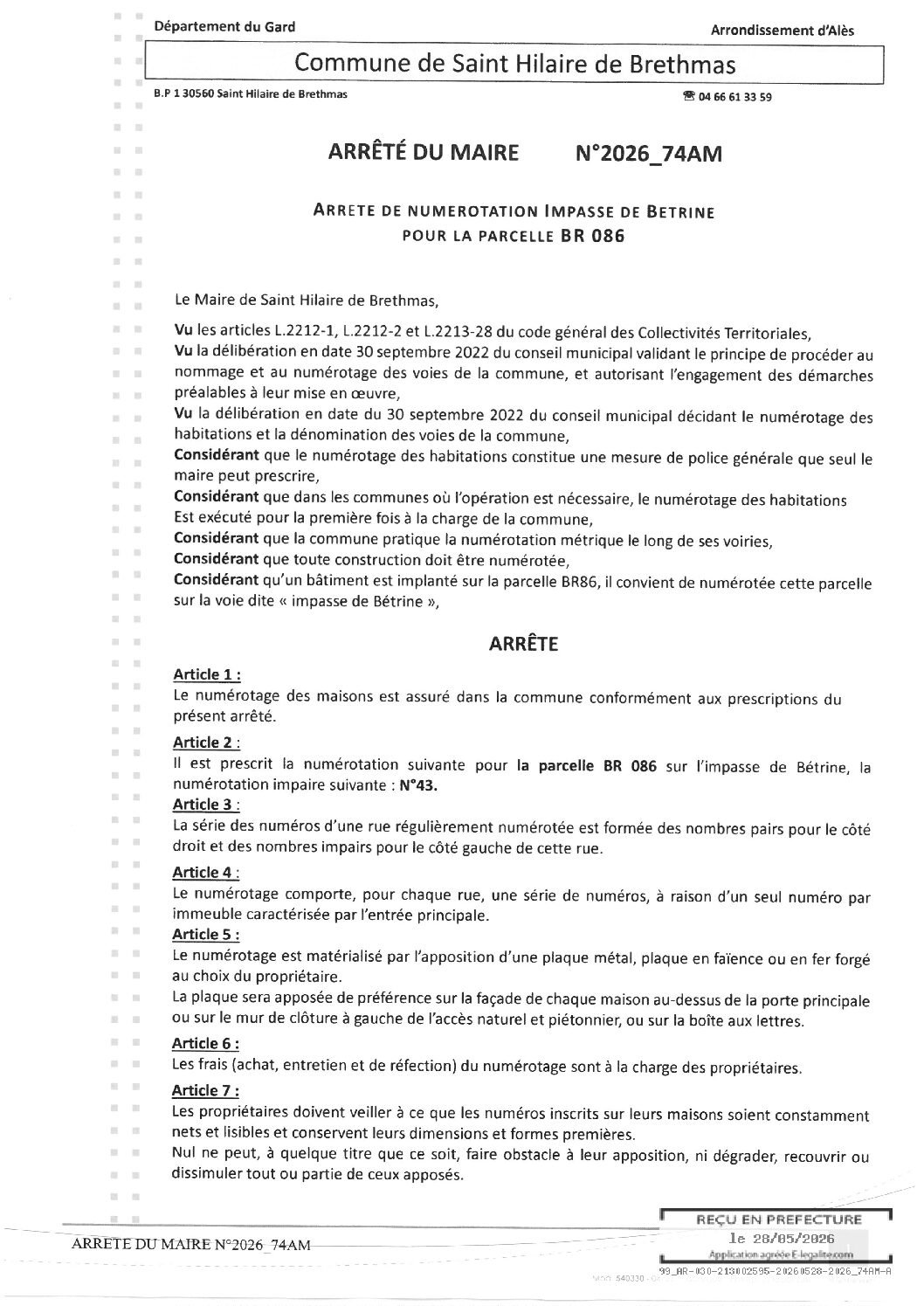 Aperçu du fichier 2026_74AM Numérotation impasse Betrine parcelle BR 086 