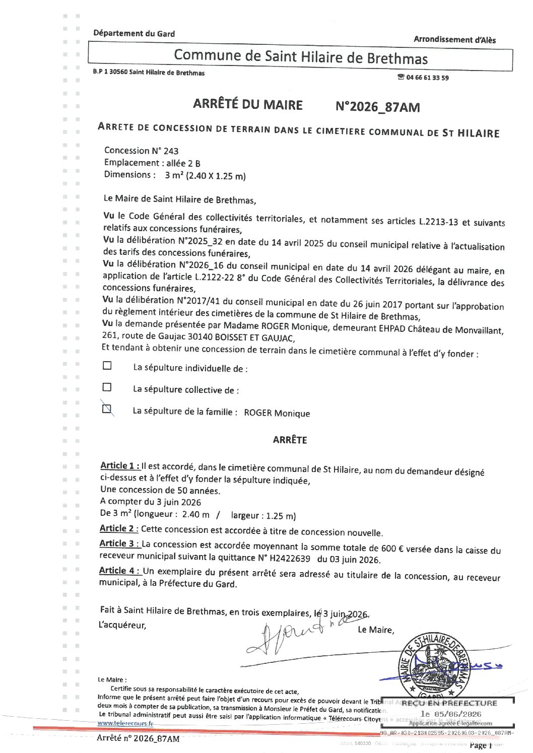 Aperçu du fichier 2026_87AM Concession cimetière St Hilaire N°243 